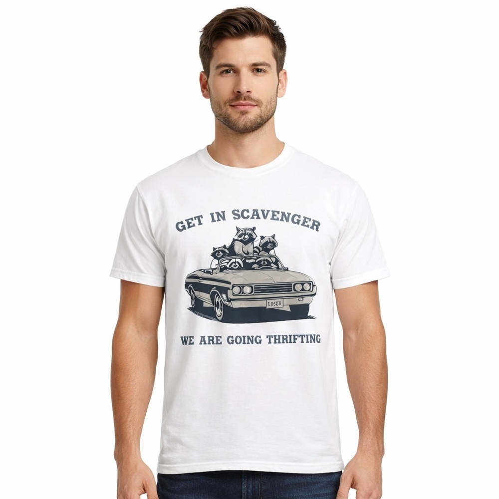 Get In Scavenger Thrifting Shirt Raccoon Graphic Tee Unisex Thrift Shopping Top